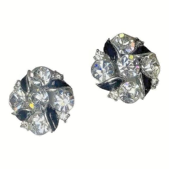 Lisner Crystal Flower Stud Earrings Signed Screw Backs Silver Shimmering - Picture 5 of 12